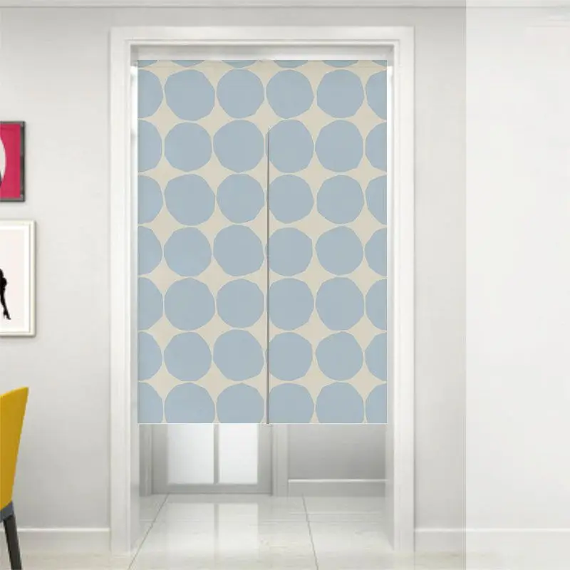 VIKAMA Minimalist Light Blue Circle Dot Noren Split Door Curtain Room Divider Privacy Curtain for Bedroom Entryway Home Decor