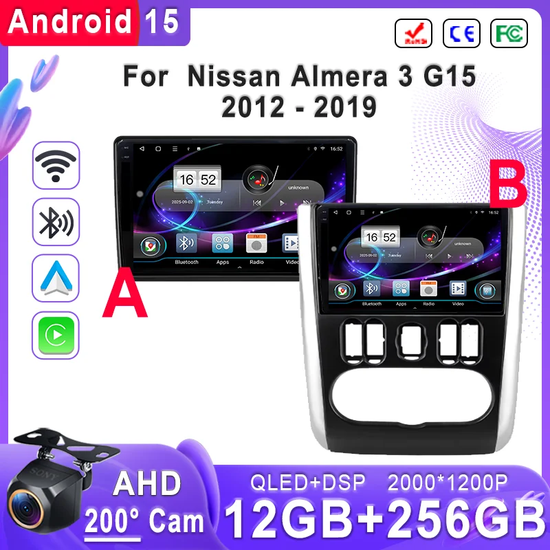 

Android 15 2K Incell Screen Мультимедийная стереосистема Plug and Play для Nissan Almera 3 G15 2012-2019 Высокопроизводительный процессор Dash Cam BT