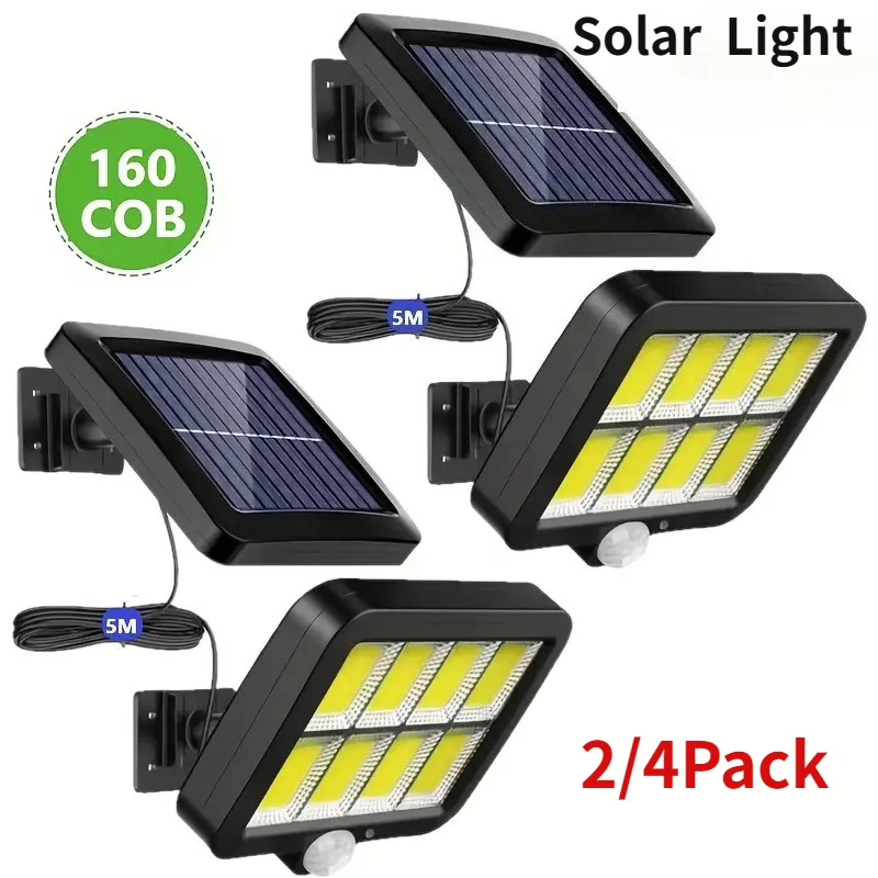2/4PCS 160COB Solar Lichter Außen Motion Sensor Solar Sicherheit Lichter 3 Modi Wasserdichte Solar Straße Lichter für Terrasse Garten