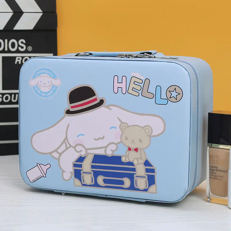 Hello Kitty Kuromi Anime Kawaii Sanrio Makeup Case Cute Cartoon Cinnamoroll Desktop Large Pu Mirror Storage Box Toys for Kids