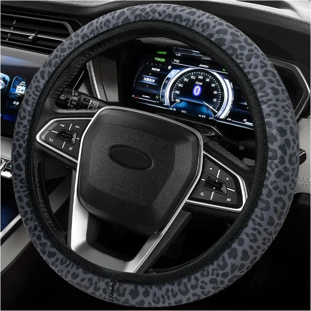 

Leopard Print Steering Wheel Cover, 15 Inch Anti-Slip Neoprene Cheetah Steering Wheel Protector, High Elastic Cover Breathable I