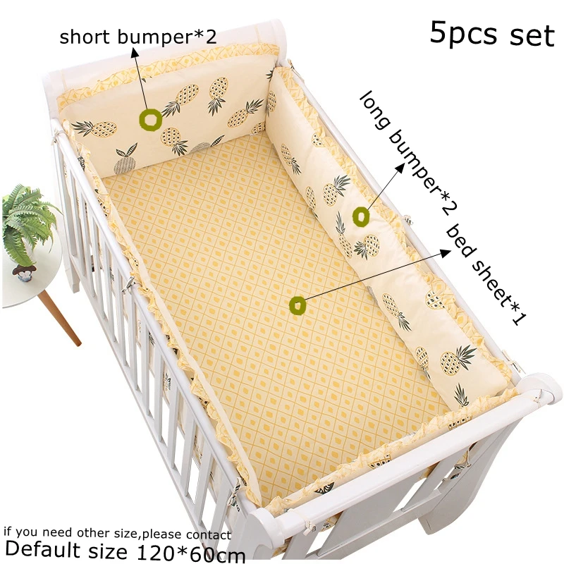 5 stks Wieg Bumper Beddengoed Set Katoen Leuke Print Laken Wieg Zijbeschermer Peuter Babykamer Accessoires Bedbescherming