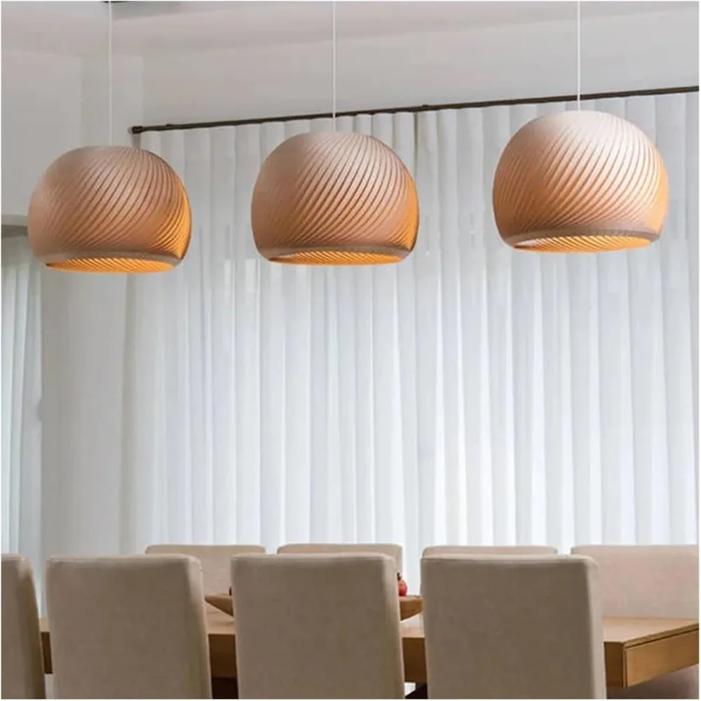 

Modern Wood Veneer Pendant Light 30cm Japandi Ceiling Hanging Lamp E27 LED Chandelier Indoor Lighting for Living Room Bedroom