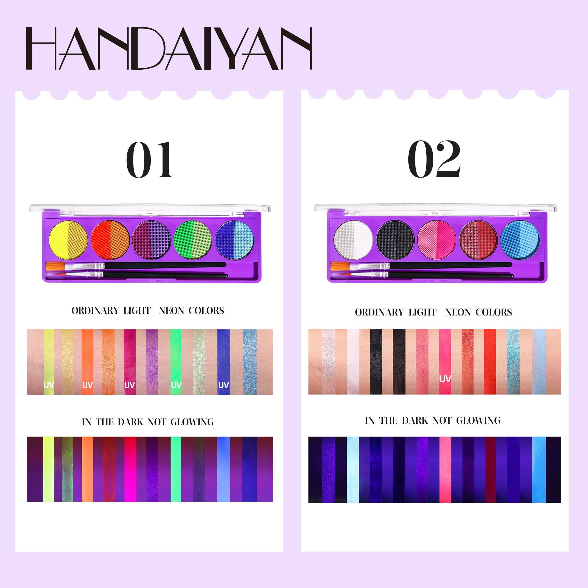 HANDAIYAN 10 Colors UV Face Paint Kit Neon Fluorescent Body Painting Professional Water-soluble Makeup with Brush Cosmetics