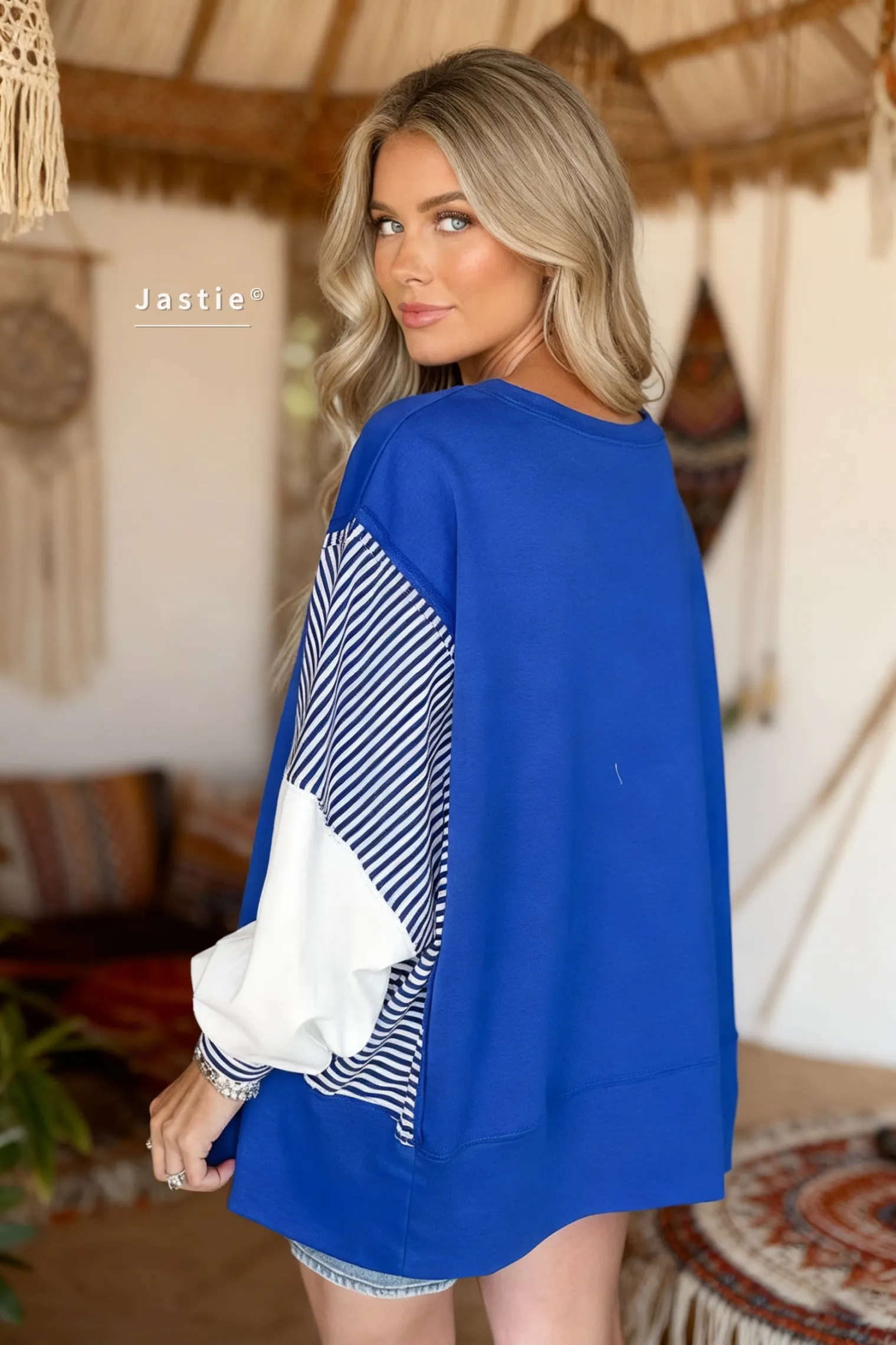 المرأة مخطط كم المتضخم البلوز عادية فضفاضة تناسب طويلة الأكمام بلوزة مريحة الخريف/الشتاء البلوز بلوزة بوهو قمصان #4