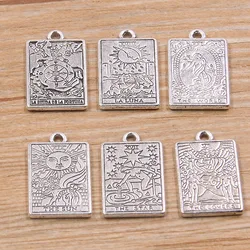 12pcs 14*23MM 6 Styles Plated Double Side Tag Witch Divination Tarot Pendant DIY Charm Necklace Bracelet Jewelry Crafts Making