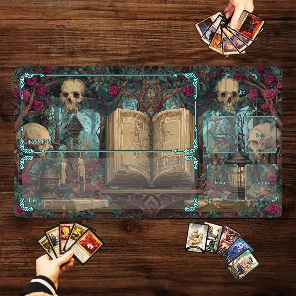 

Игровой коврик для карточных игр Magic: The Gathering (MTG) с изображением древних запретных книг, противоскользящая основа, 35x60 см, для TCG