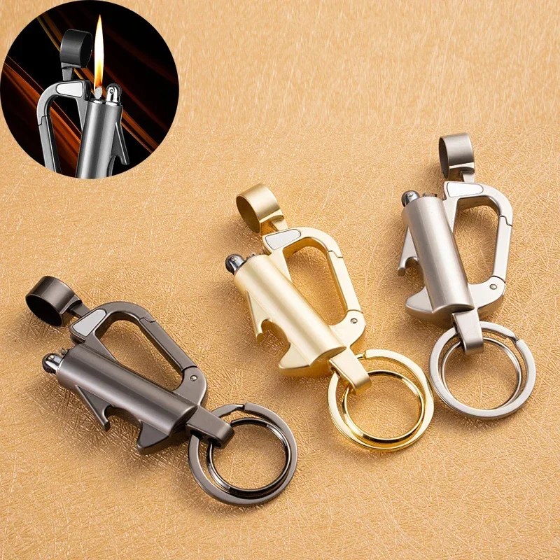 Multifunctional Key Chain Vintage Lighters Grinding Wheel Ignition Retro Coal Oil Lighter Personality Pendant Men's Trend Gift