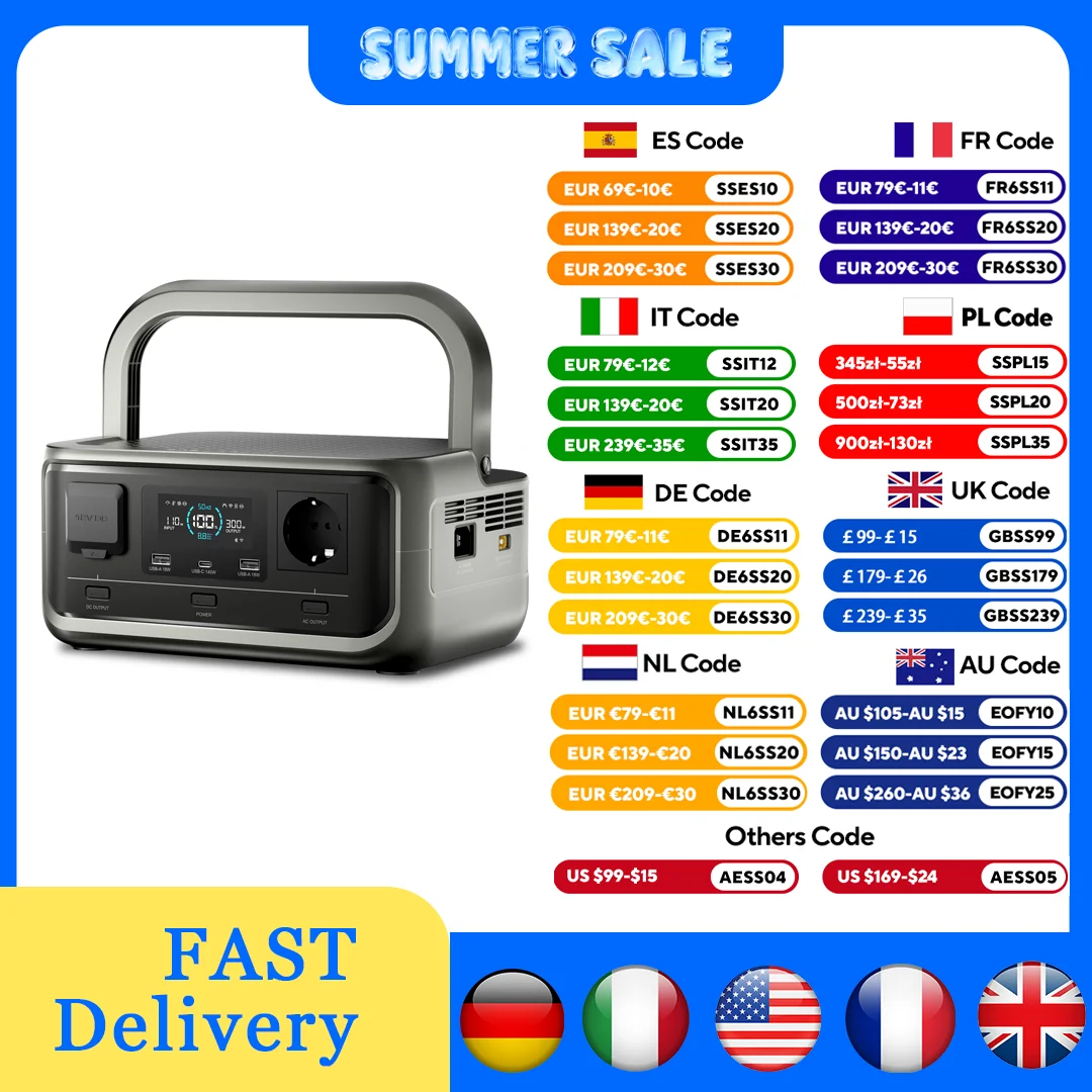 ALLPOWERS VOLIX P300 centrale électrique portable 256Wh LiFePO4 batterie 300W (pico 600W) sortie ca pour camping en plein air voyage usage domestique