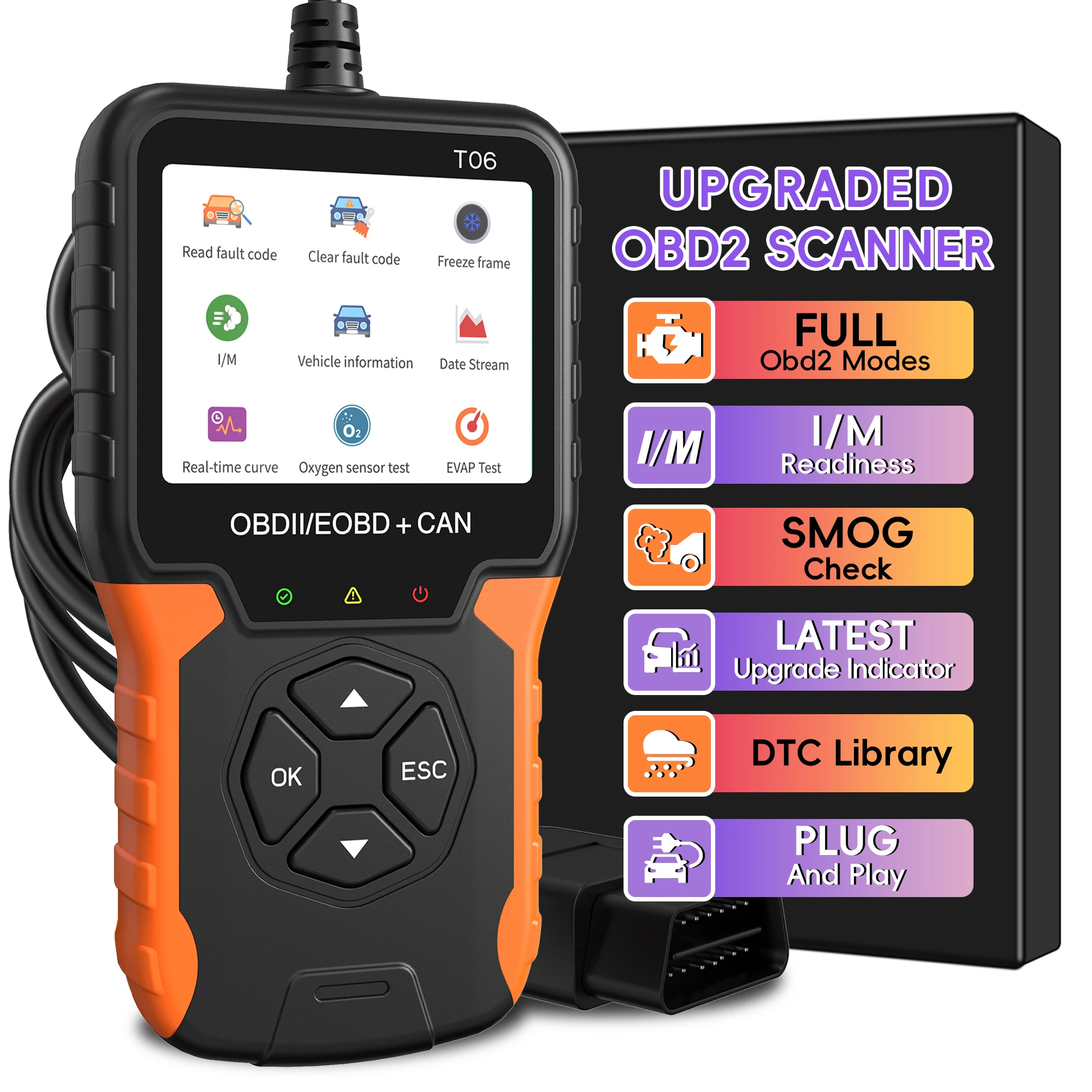 OBD2 Scanner Diagnostic Tool - Check Engine Light Code Scanner Tool with Reset, Data Stream, I/M Readiness, Car Truck Scan Tool
