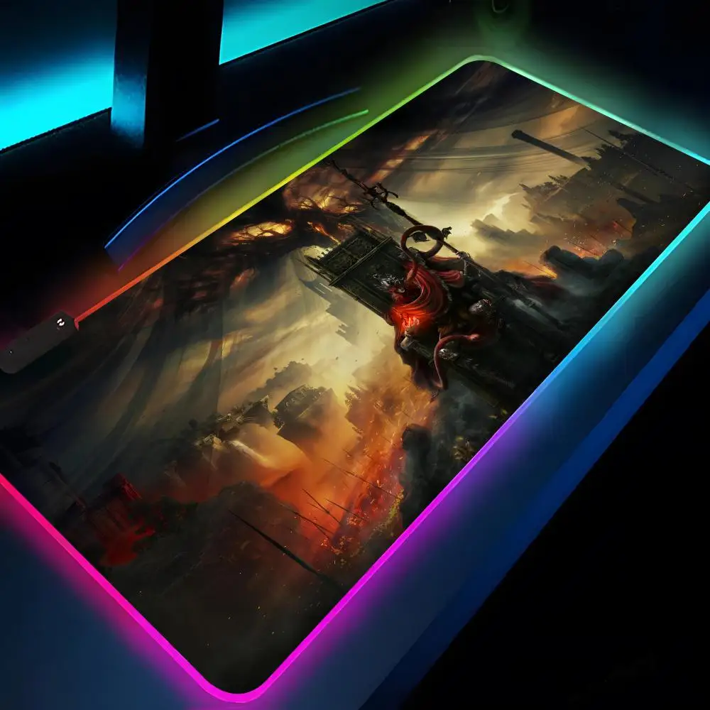 Imagem -03 - E-elden Anéis Mouse Pad Rgb Laptop Mat Gaming Mousepad Gamer Teclado Backlit Girl Table Pads Mesa Sombra do Erdtree Xxl