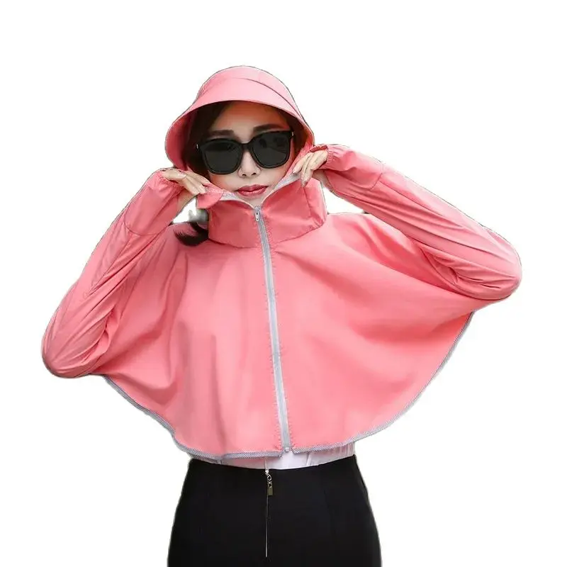 

New Summer Women Shading Ice silk Clothing Hooded Shawl Face Covering Shirt Cycling Cloak Hooded Breathable Thin Sunscreen Shirt