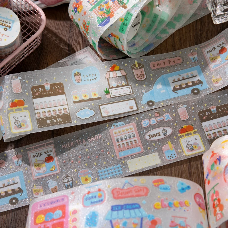 60 ミリメートル * 2 メートル/ロールショッピングパーティーシリーズかわいいフラッシュサンド PET 切削ステッカーテープ DIY ジャンクジャーナル素材スクラップブックステッカー