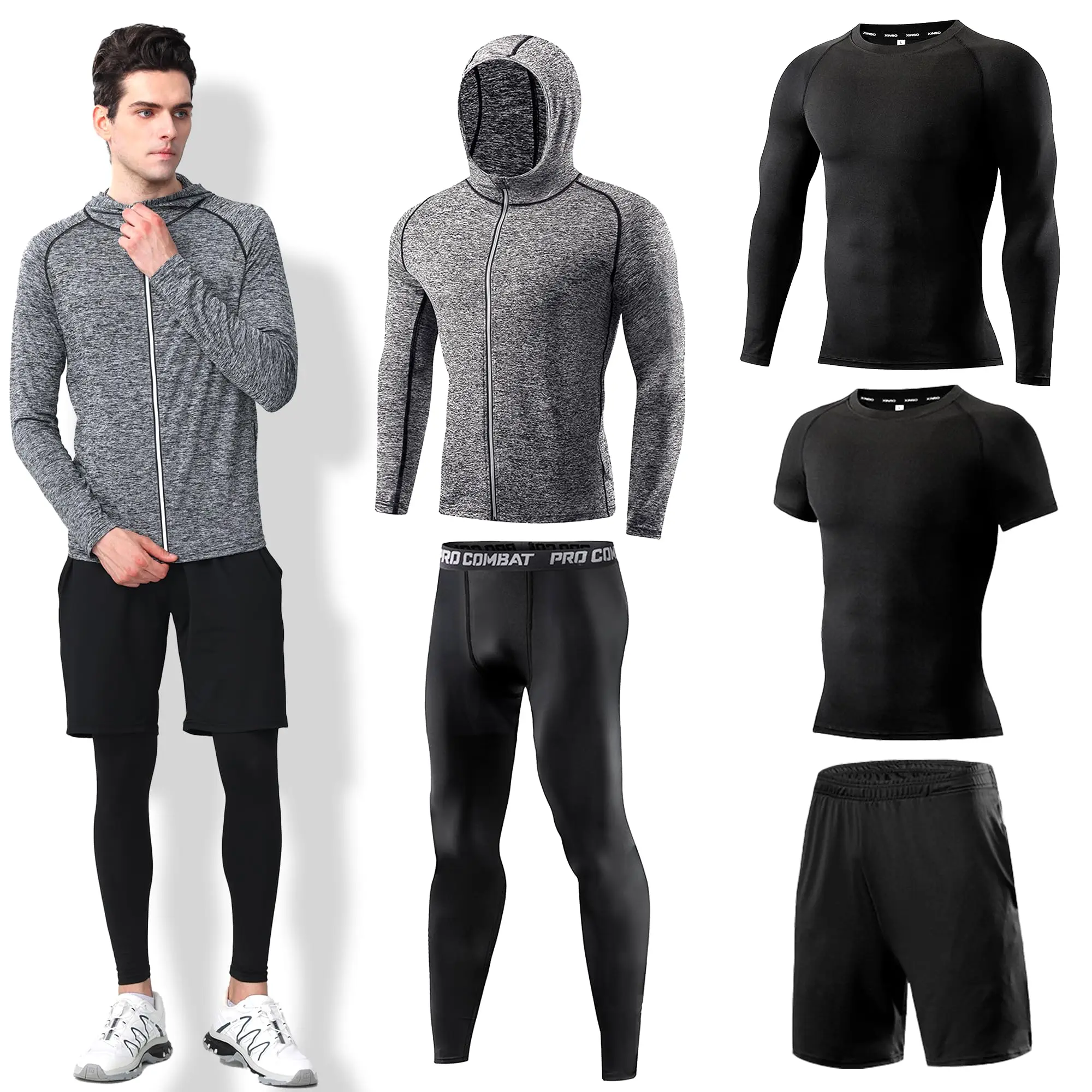 Compression Long Pant - ZOROLA 5Pcs Men's Compression Sets Include