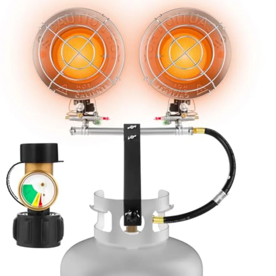 

30000 BTU Propane Tank Top Heater with Double Head Portable Outdoor Heaters with Gauge Leak Detector Tank Top Heat Safety Shut-
