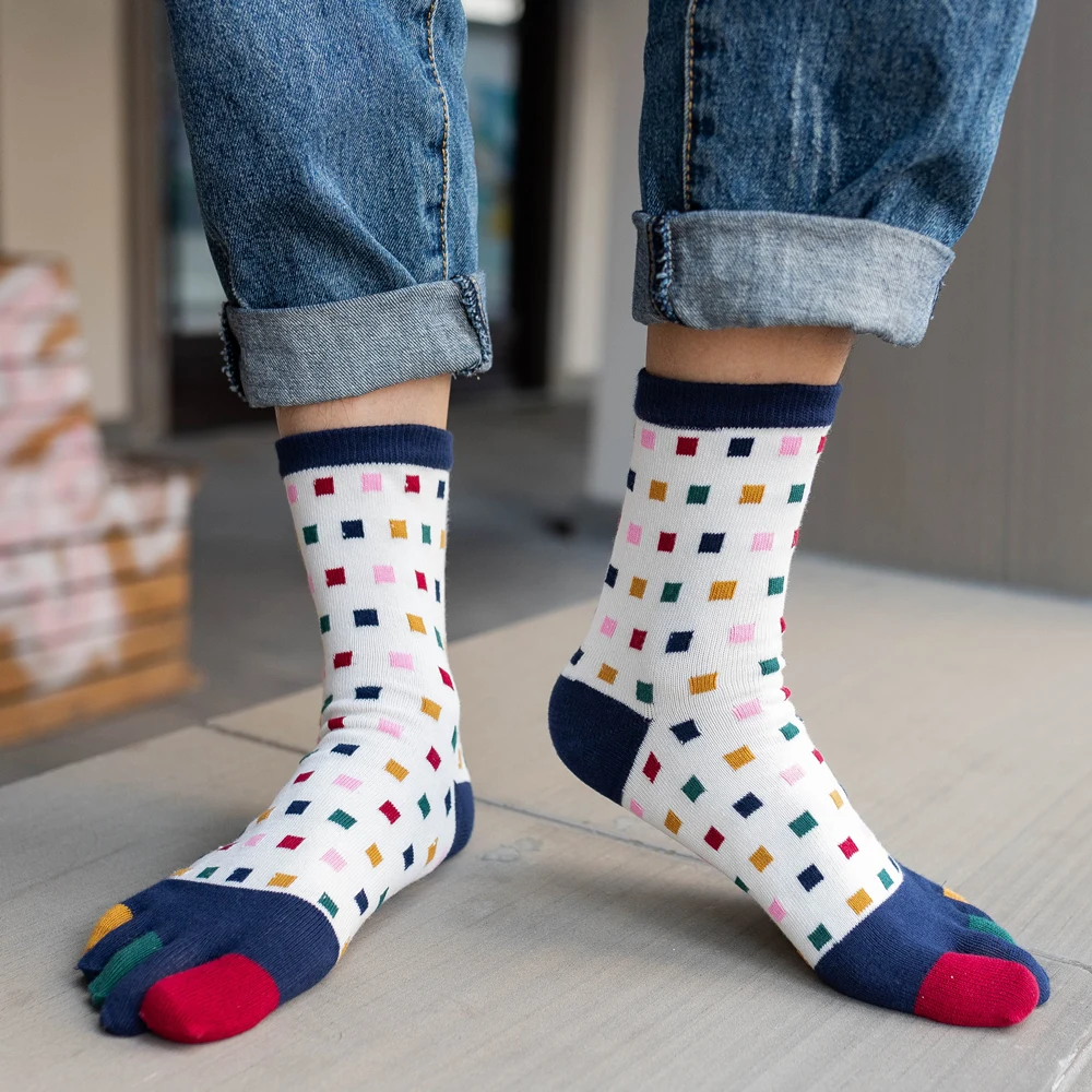 1 Pairs Pure Cotton Man Split Toe Socks Fashion Colorful Polka Dots Endurable Fitness Bike Run Outdoor Travel 5 Finger Socks