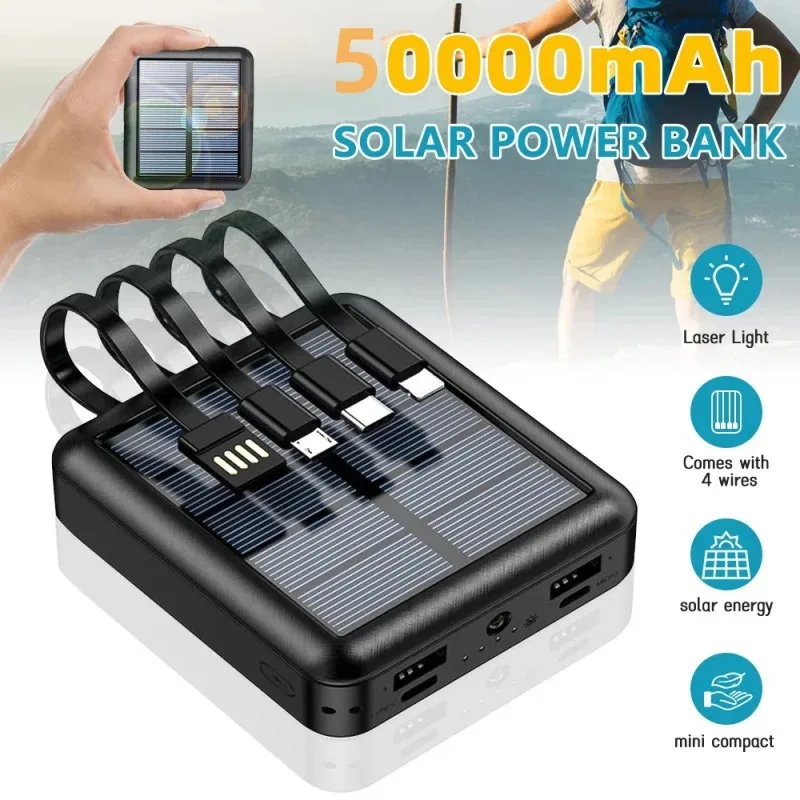 50000mAh Solar Power Bank 2.1A  Double USB Fast Charging With Flashlight External Backup Battery For IPhone Xiaomi Samsung