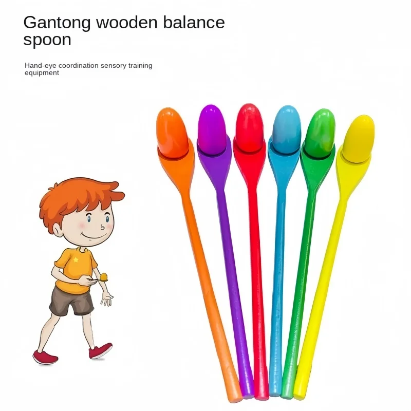 6Pcs Montessori Early Learning Balance Training Spoon Toy Egg Race Game Wooden Balance Spoon Sense Training Outdoor Toy Gift