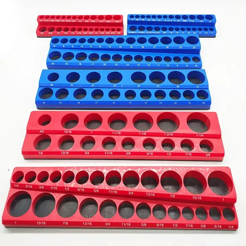 

Red Magnetic Sockets Storage Rack 1/4In 3/8In 1/2In Plastic Socket Display Holder Kit Professional Metric British Tool Organizer