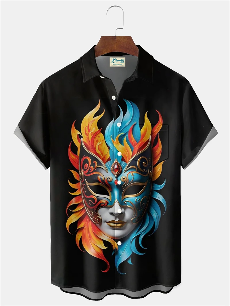 

Карнавальный фестиваль, рубашки на пуговицах с 3D принтом, футболки с короткими рукавами и рисунком Марди Гра, модные уличные повседневные футболки