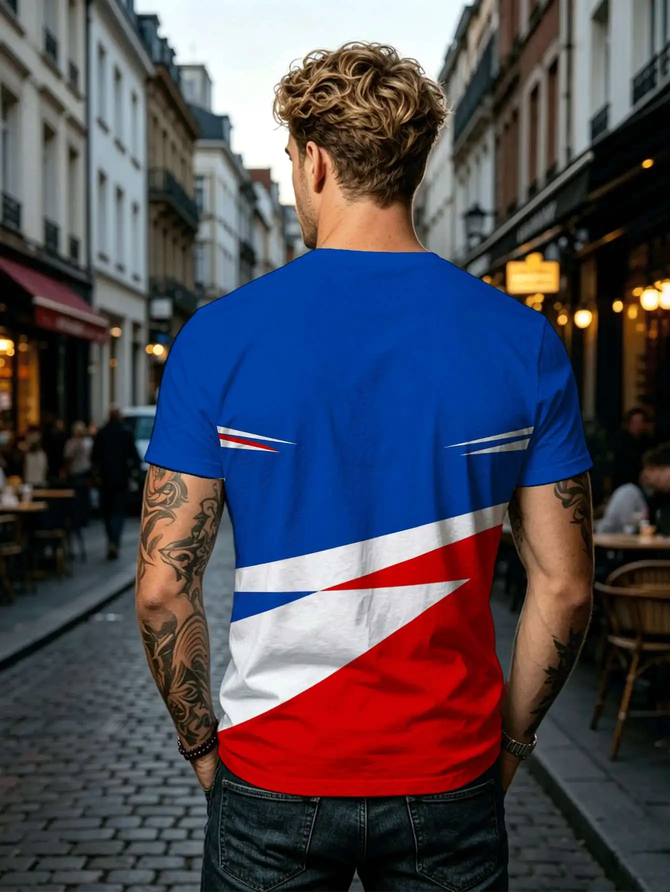 New men's short-sleeve T-shirt, loose-fitting and tailored with printed designs, versatile basic crew-neck top suitable for spri