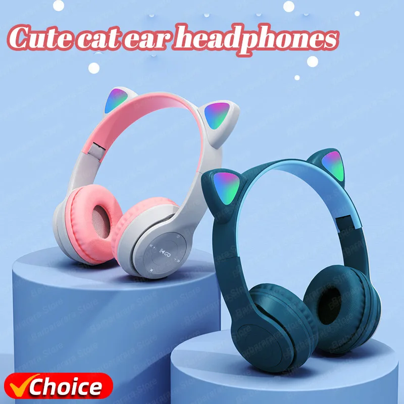 New STN-28 Cat Ear Head mounted Bluetooth Earphones Flash Light 5.0 Wireless Sports and Leisure Card Folding