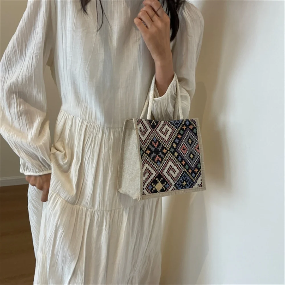 Linen Bag Handbag For Women Shopping Tote Bag Fashion Designer Bag Convenient Large Capacity Lunch Bag Vintage Accompaniment