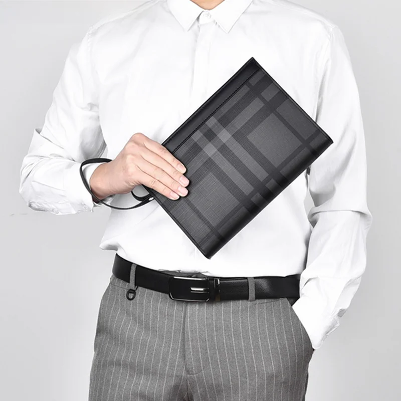 

Мужская клетчатая сумка, роскошный клатч, новинка 2023, сумка-конверт, модная повседневная ручная сумка, мягкая синтетическая кожа, застежка-молния