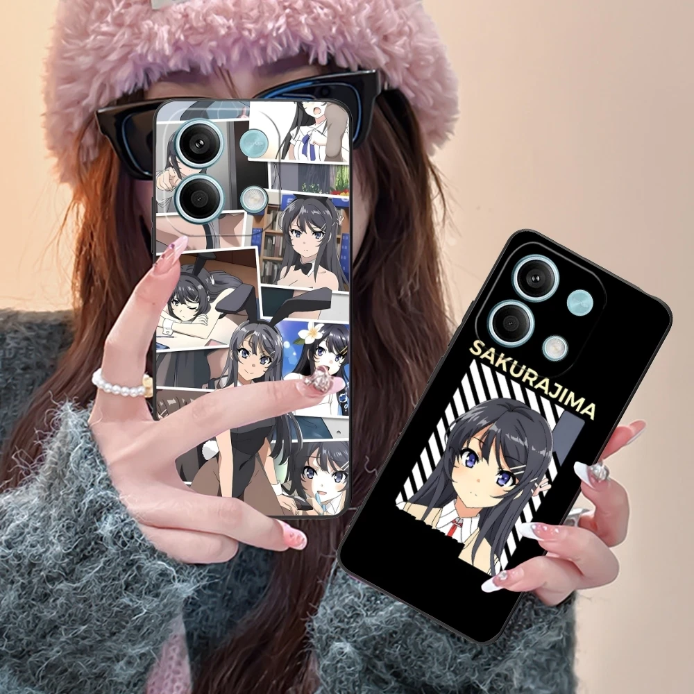 Anime Mai Sakurajima Mobile Cell Phone Case for Xiaomi POCO M6 M5 M4 M3 X6 X5 X4 X3 F6 F5 F4 F3 F2 C40 Pro GT 5G Black Cover