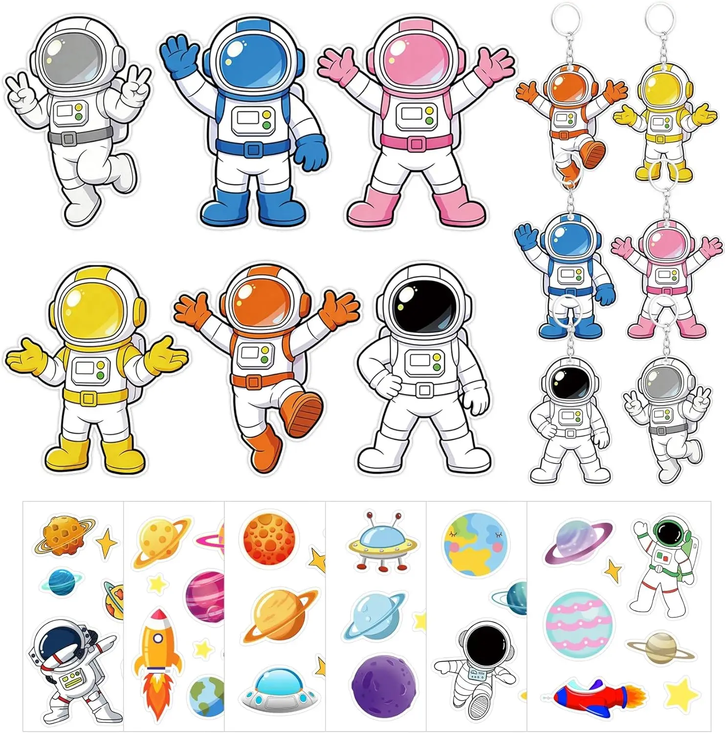 72Pcs Astronaut Cutouts with Keychains Outer Space Bulletin Board Decor Space Astronaut Theme Decoration for Back to School Part