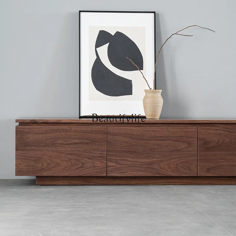 FG40Nordic Black Walnut Solid Wood TV Cabinet Silent Wind Storage Simple Floor Cabinet Storage Drawer