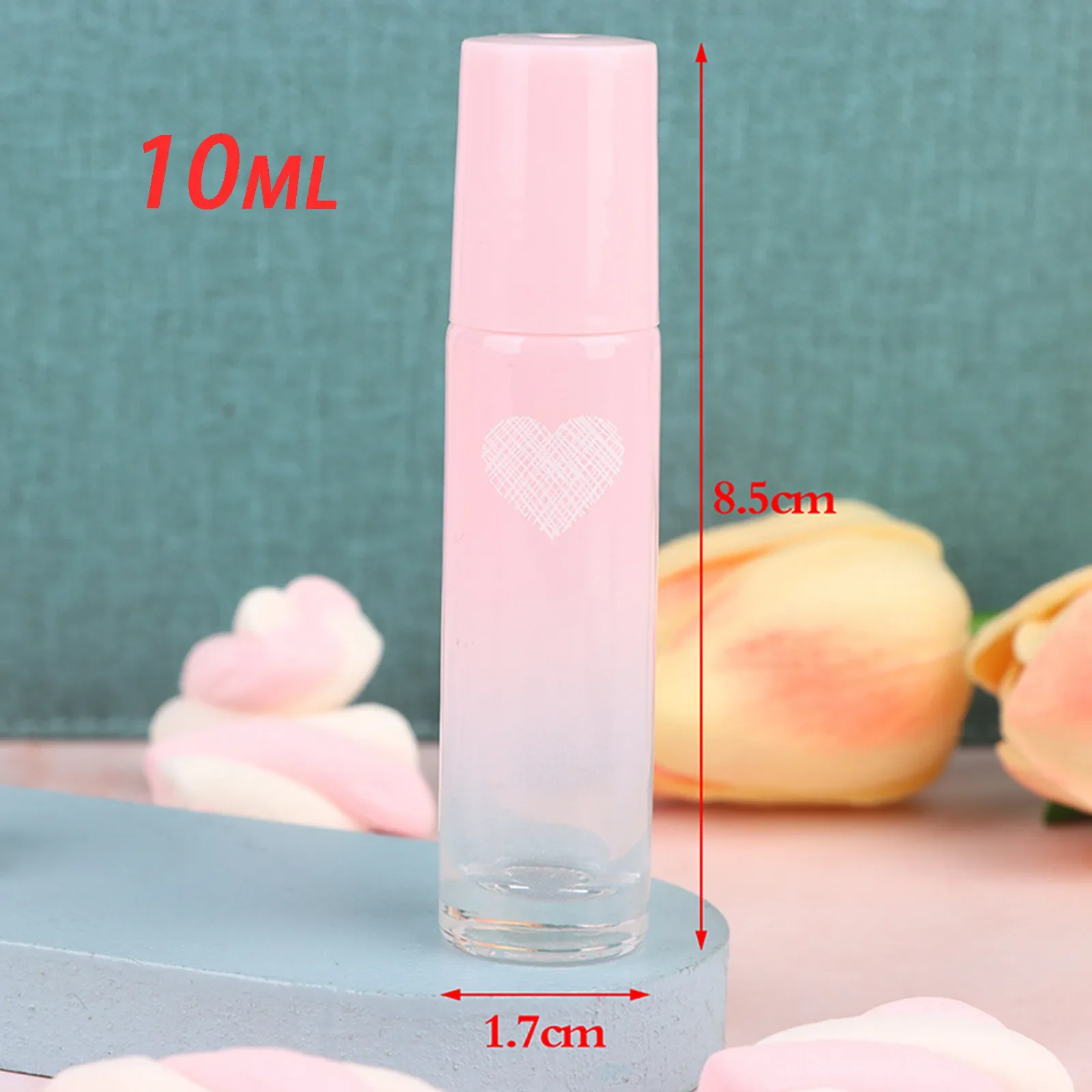 Gradient Pink Glass Roll on Bottle Empty Perfume Bottle Love Pattern Essential Oil Roller Ball Bottle Liquid Makeup Container