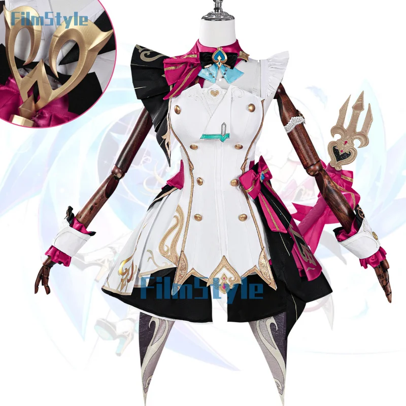 

Genshin Impact Escoffier Cosplay Costume Wig Dress Hat Ousia Fontaine Tasteful Excellence Halloween Party for Women Girls
