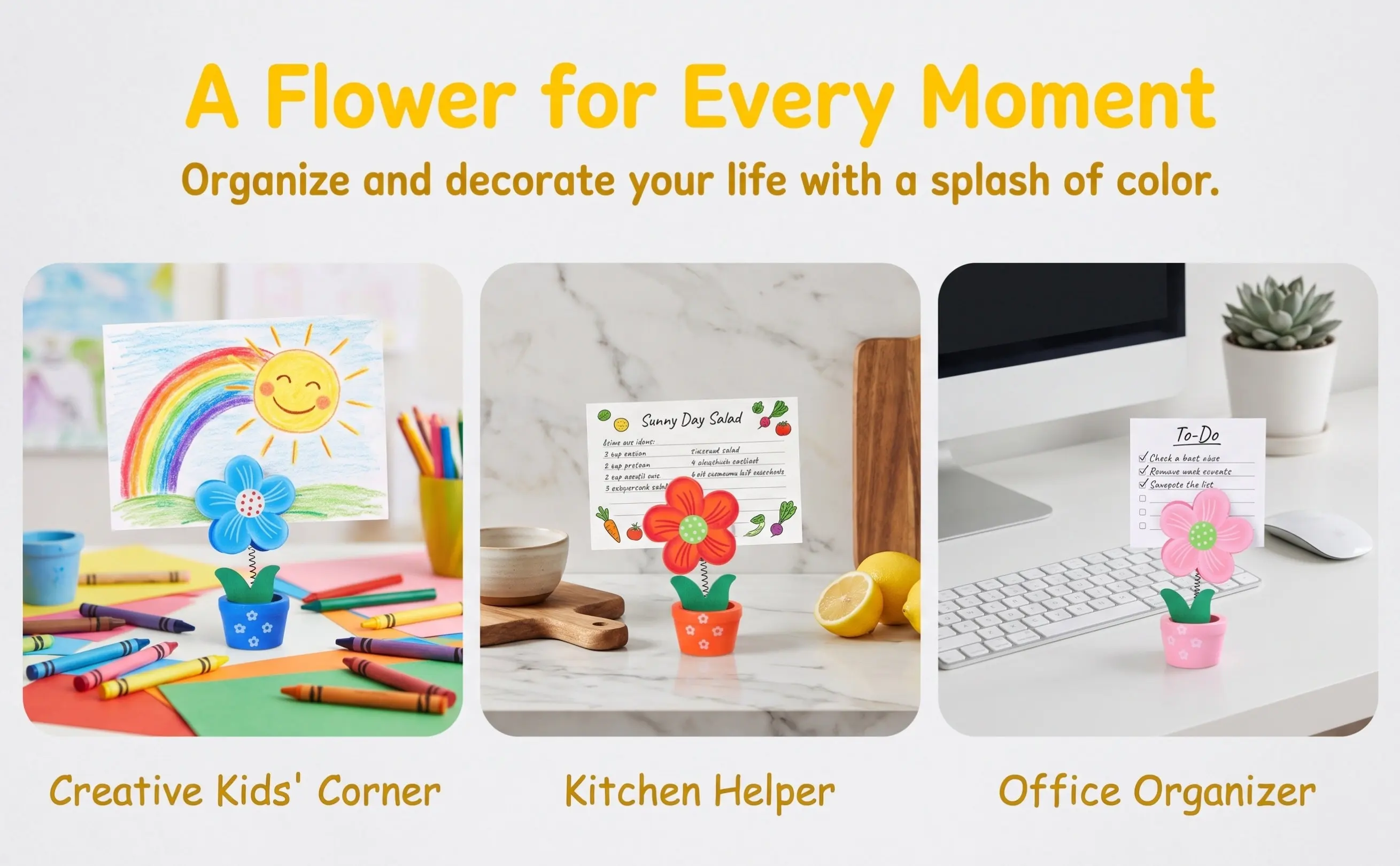 6Pcs Wood Floral Photo Clip Holder for Notes Photos Cards Menu Stand Home Office Dorm Decor Flower Pot Design Desktop Organizer