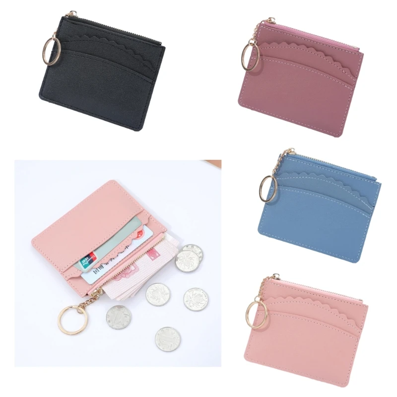 Women Men Durable Card Holder Short Wallet with Zipper Closure Coin Pocket Solid Color Multiple Slots Card Cash Storage Purse