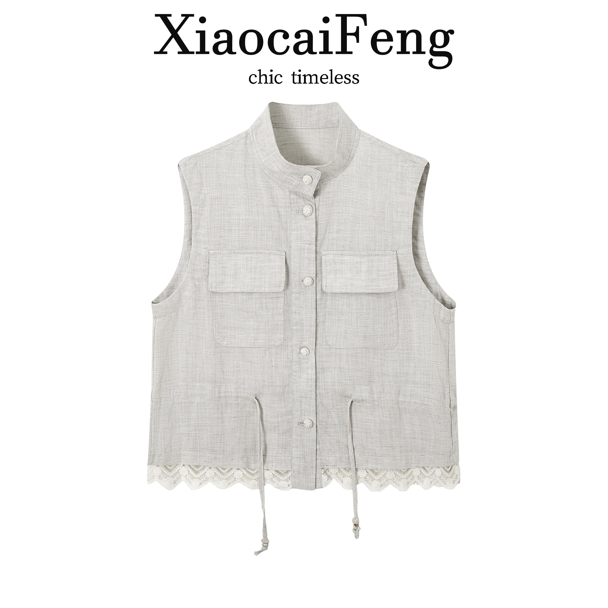 

Loose Fit Linen Vest Women's Summer Casual Layering Drawstring Waist Cinching Workwear Jacket Trendy Open Front Style