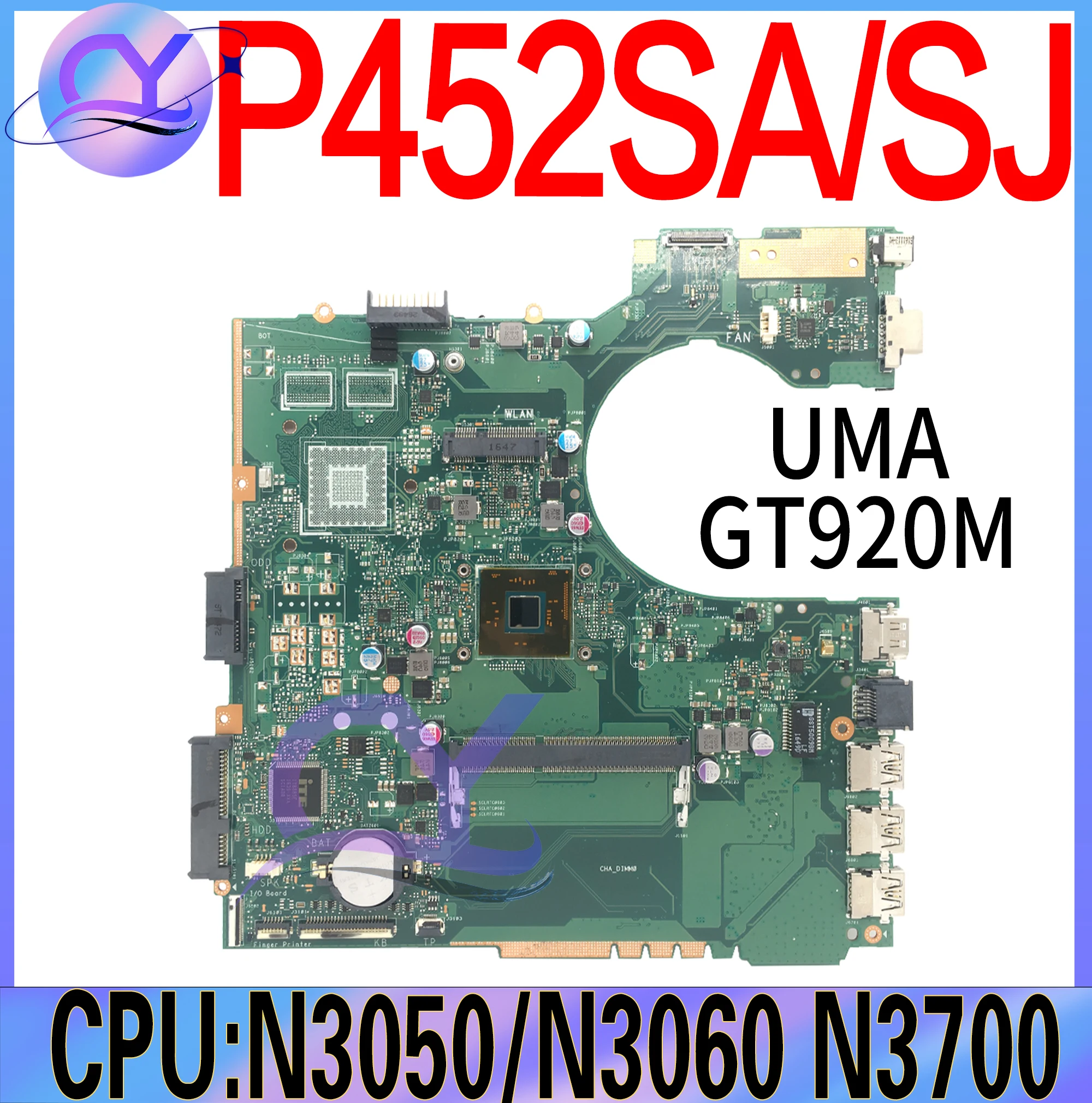 P452SA Laptop Motherboard For ASUS P452SJ P452S Mainboard With DDR3L N3050 N3060 N3160 N3700 UMA or GT920M/V2G 100% Working