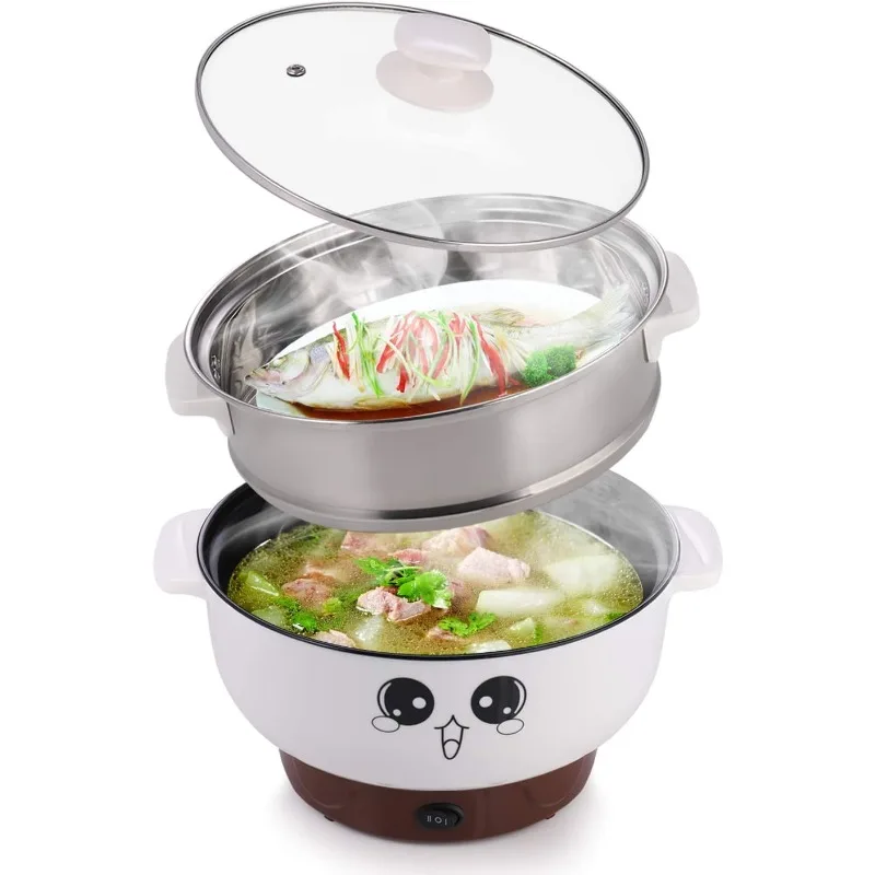 MINGPINHUIUS 4-in-1 Multifunction Electric Cooker Skillet Wok Electric Hot Pot For Cook Rice Fried Noodle Stew Soup Steamed Fish