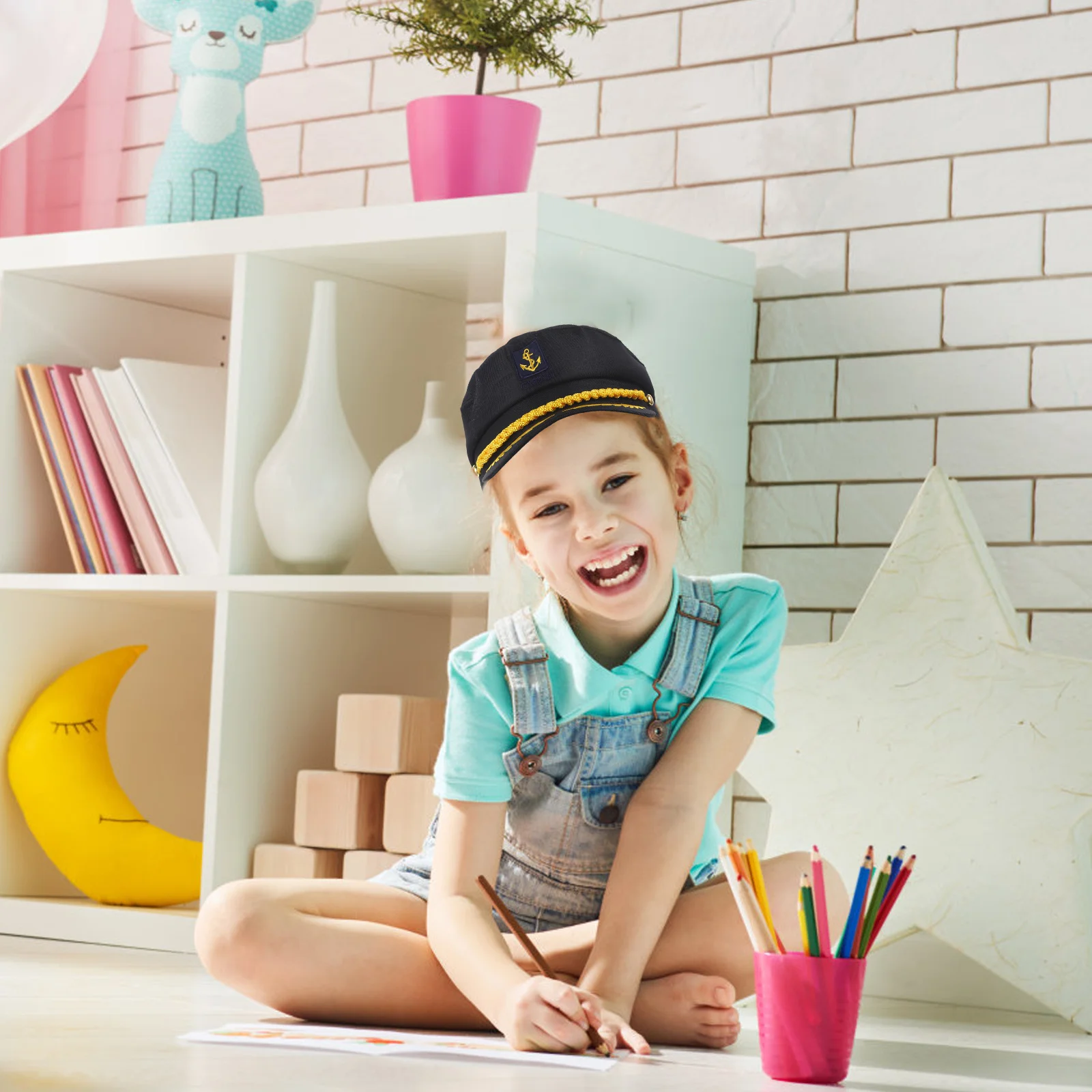 1Pcs Navy Sea Captain Hat Black Embroidered Lightweight Cosplay Adult Sailor Captain Costume Hat Embroidered Navy Cap