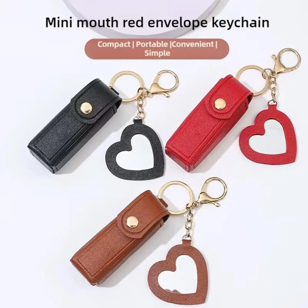Borsa per rossetto Mini borse per rossetto Portachiavi Rossetto in pelle PU Porta lucidalabbra Portachiavi a forma di cuore portatile per esterni Accessorio per regali