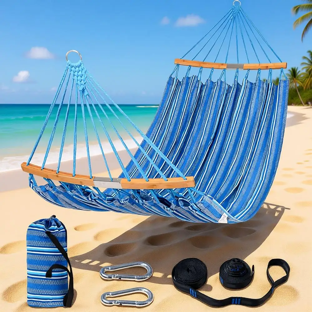 

Двойной гамак с изогнутой распоркой, портативный уличный гамак для патио, двора, балкона, с сумкой для переноски и ремнями для крепления к дереву в комплекте