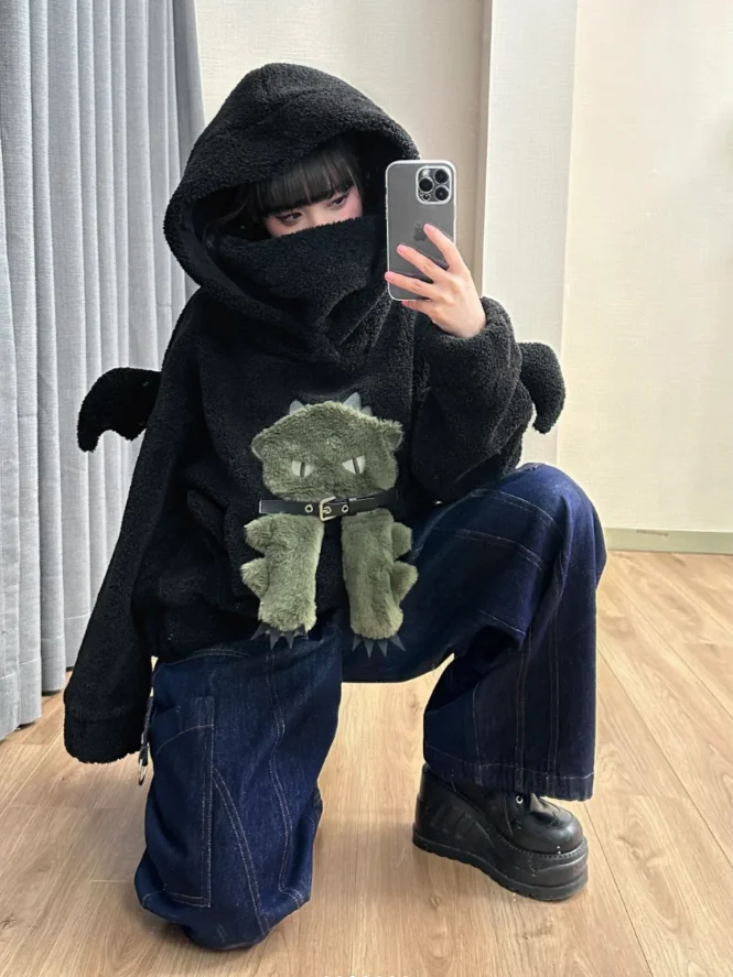 

Свободная толстовка унисекс с флисовой подкладкой, красная, осенне-зимняя, для Хэллоуина, легкая, с длинными рукавами, повседневная, для поездок на работу/учебу