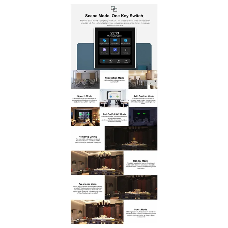 ELECT-3X Tuya T3E Panel Switch Touch Screen Panel EU Smart Control Panel Switch Zigbee Smart Home Wall Push Light Switch,White
