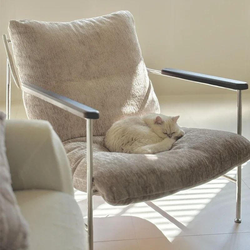 Leisure sofa chair Stainless steel recliner Living room Modern light luxury down removable and washable single chair