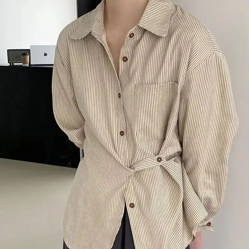 

Shirt Striped Long Sleeve Irregular Design Woman Button Up Blouses Japanese Style Vintage Harajuku Fashion Spring Casual 2024