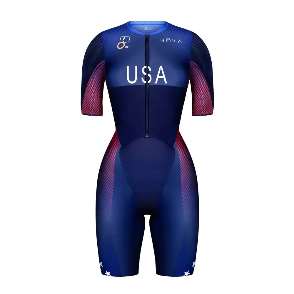 Roka Trisuit da donna a maniche corte Triathlon Swimskin Summer Road Bike Mtb Pro Team Tuta da ciclismo Running Speed Race Equipment