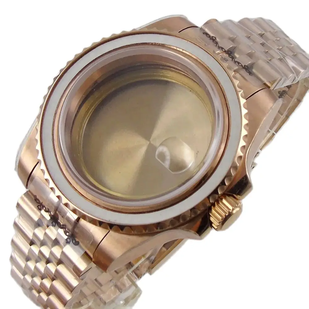 Boîtier de Montre Étanche en Or Rose, 20atm, 40mm, pour NH34, NH35, NH36, NH38, NH39, NH72, NH70, Verre Movt, Glissière Arrière, Serrure Foetale, Saphir