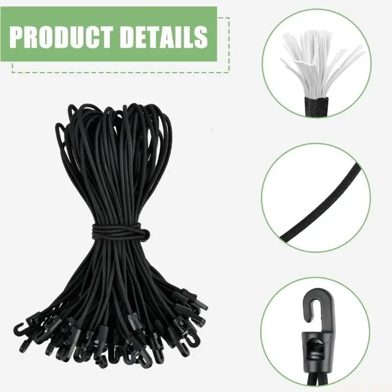 M5TC 30Pcs 4mm Bungee Cord Elastic Nylon Rope With Hook Multipurpose Nylon String