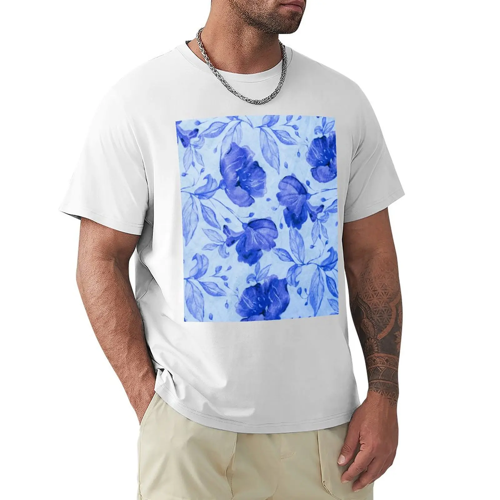 blue flower pattern T-Shirt vintage plain boys whites mens champion t shirts