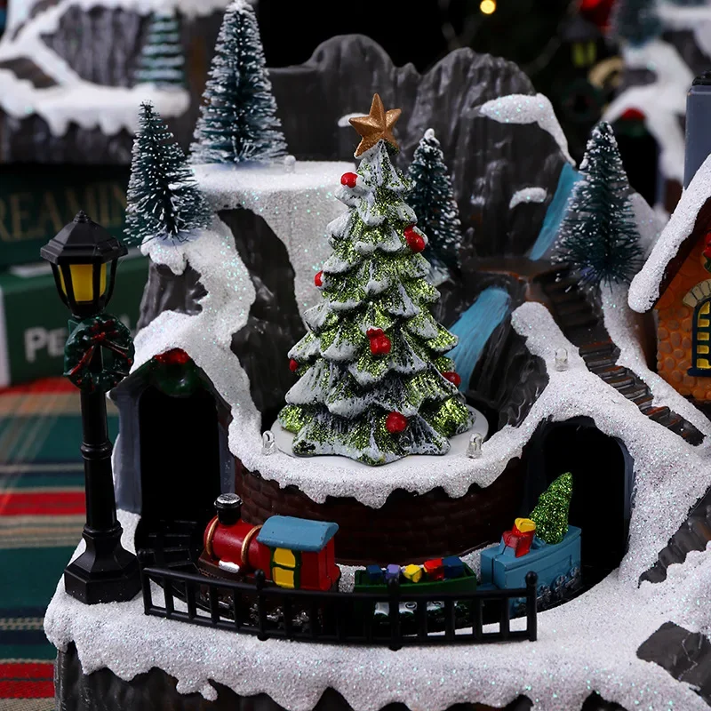 Christmas Decoration Glowing Music Box Window Ornaments New Year Gift Double Turn Little Train Santa Claus Decoration